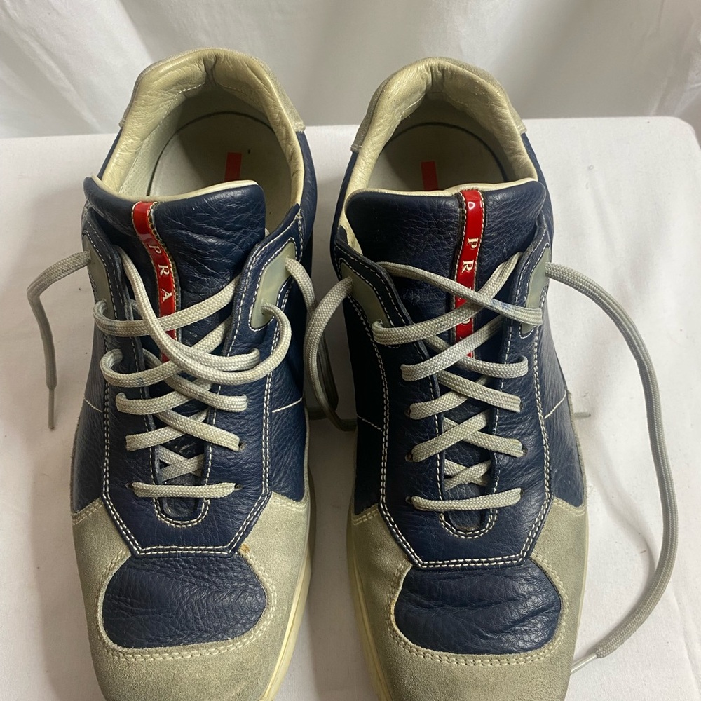 Vintage Prada Men's Blue and Gray Sneakers size 9